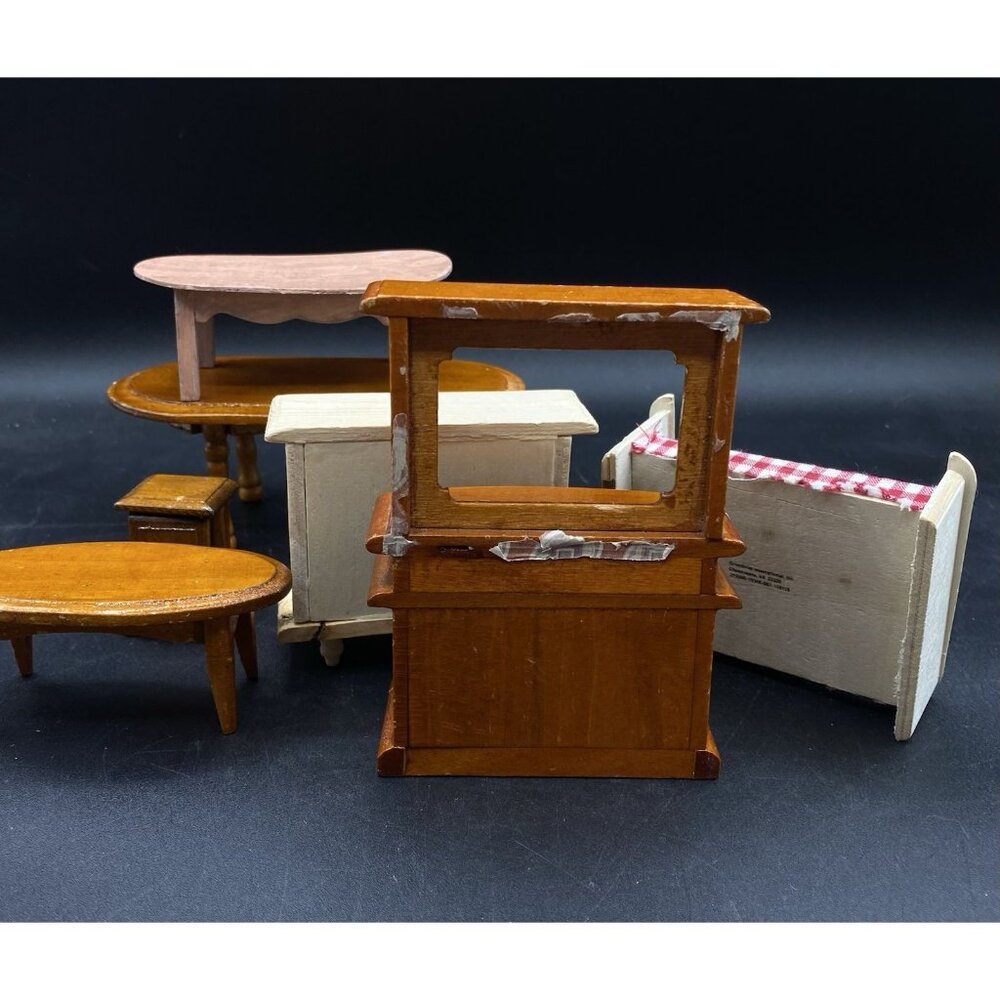 Lots 7 Miniature Dollhouse Bed Tables Buffet Dresser Nightstand ￼ - Picture 3 of 16